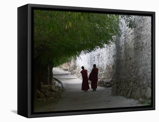 Monks Walk in Sera Temple, Lhasa, Tibet, China-Keren Su-Framed Premier Image Canvas