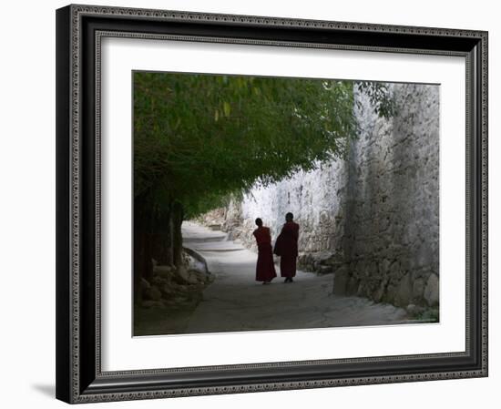 Monks Walk in Sera Temple, Lhasa, Tibet, China-Keren Su-Framed Photographic Print