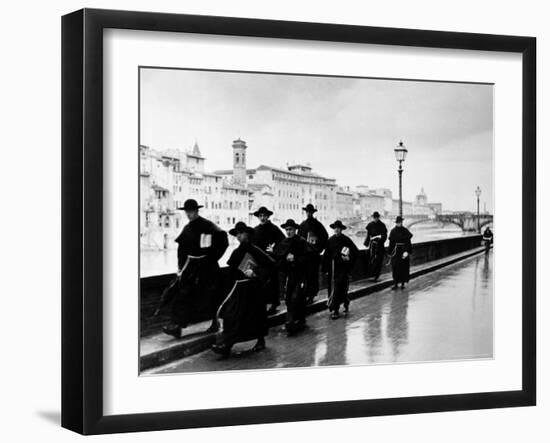 Monks Walking Along the River Arno-Alfred Eisenstaedt-Framed Photographic Print