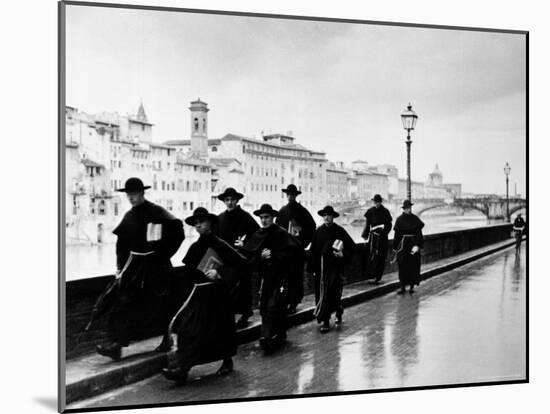Monks Walking Along the River Arno-Alfred Eisenstaedt-Mounted Photographic Print