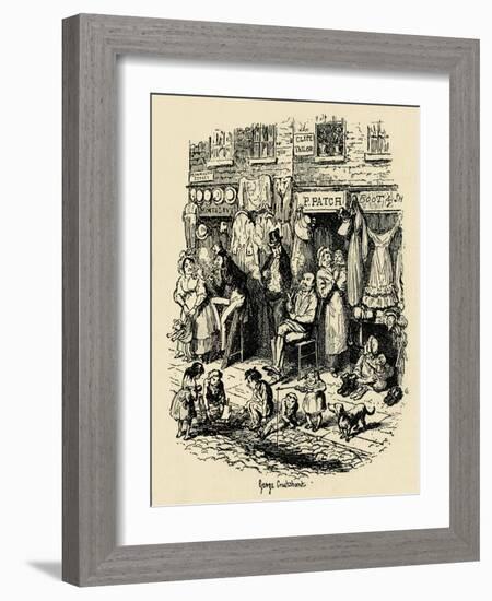 'Monmouth Street, Soho, an illustration by G. Cruikshank for Dickens' Sketches by Boz. ', (1938)-George Cruikshank-Framed Giclee Print