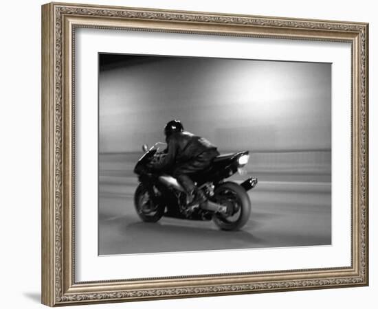 Monochromatic Image of a Motorcycle Rider-null-Framed Photographic Print