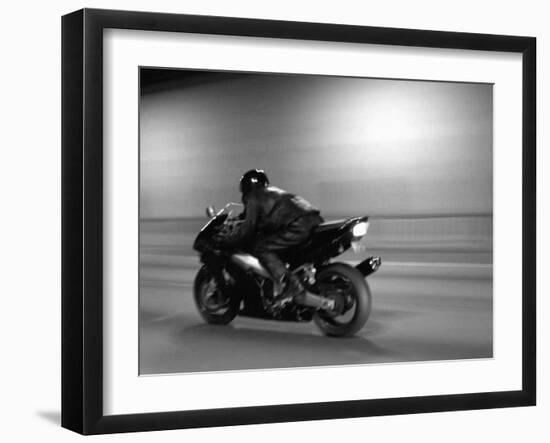 Monochromatic Image of a Motorcycle Rider-null-Framed Photographic Print