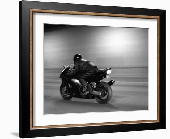 Monochromatic Image of a Motorcycle Rider-null-Framed Photographic Print