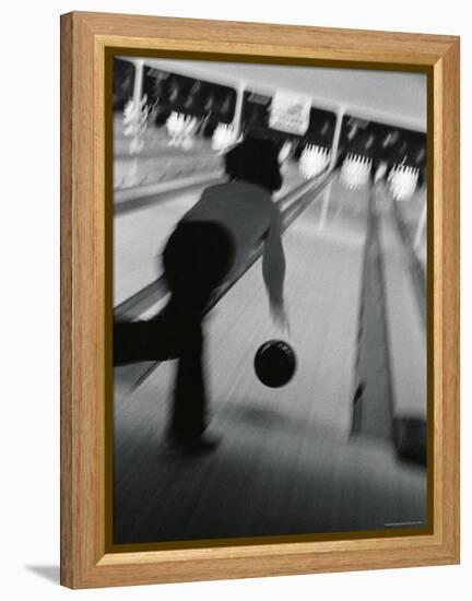 Monochromatic Image of a Woman Bowling-null-Framed Premier Image Canvas