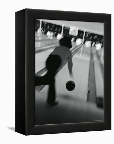 Monochromatic Image of a Woman Bowling-null-Framed Premier Image Canvas