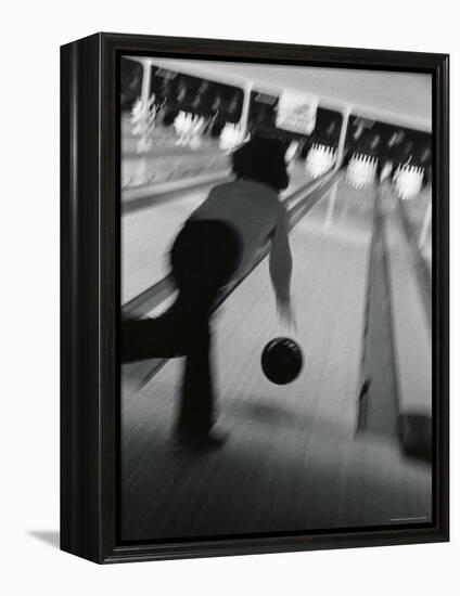 Monochromatic Image of a Woman Bowling-null-Framed Premier Image Canvas