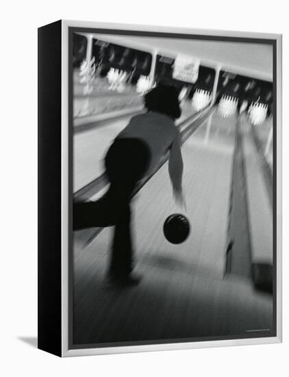 Monochromatic Image of a Woman Bowling-null-Framed Premier Image Canvas