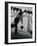 Monochromatic Image of a Woman Bowling-null-Framed Photographic Print