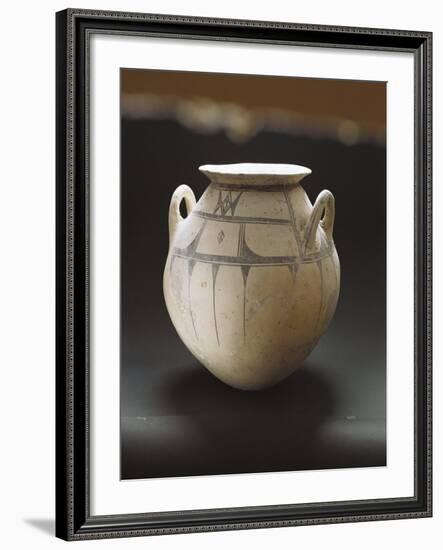 Monochrome Earthenware Pot Decorated with Geometric Patterns-null-Framed Giclee Print