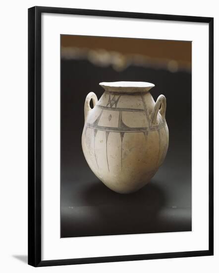 Monochrome Earthenware Pot Decorated with Geometric Patterns-null-Framed Giclee Print