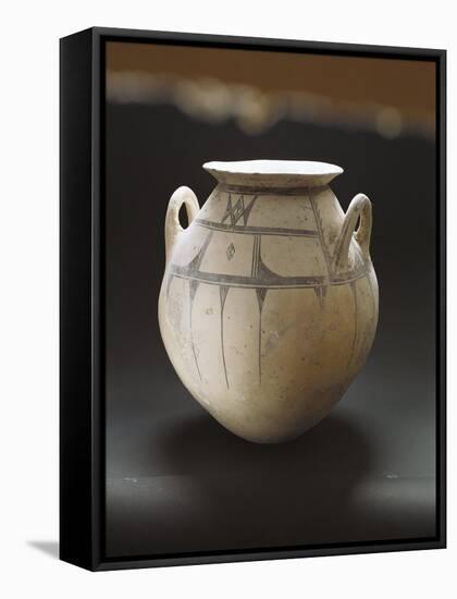 Monochrome Earthenware Pot Decorated with Geometric Patterns-null-Framed Premier Image Canvas