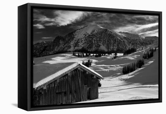 Monochrome Image of an Alpine Mountain Cabin in a Winter Landsca-Sabine Jacobs-Framed Premier Image Canvas