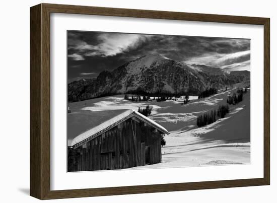 Monochrome Image of an Alpine Mountain Cabin in a Winter Landsca-Sabine Jacobs-Framed Photographic Print