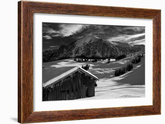 Monochrome Image of an Alpine Mountain Cabin in a Winter Landsca-Sabine Jacobs-Framed Photographic Print