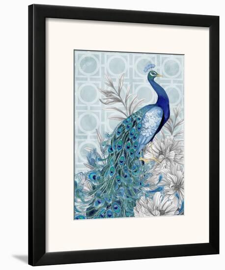 Monochrome Peacocks Blue-Nicole Tamarin-Framed Art Print