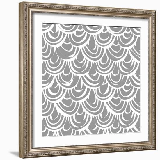 Monochrome Scallop Scales-Sharon Turner-Framed Art Print