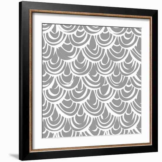 Monochrome Scallop Scales-Sharon Turner-Framed Art Print