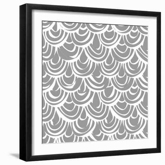 Monochrome Scallop Scales-Sharon Turner-Framed Art Print