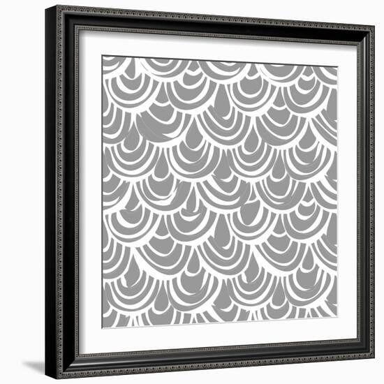 Monochrome Scallop Scales-Sharon Turner-Framed Art Print