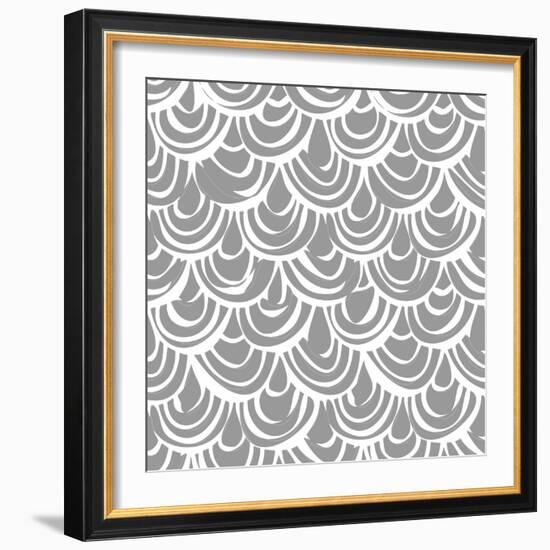 Monochrome Scallop Scales-Sharon Turner-Framed Art Print