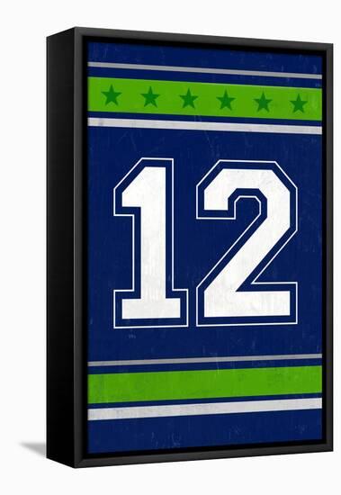 Monogram - Game Day - Blue and Green - 12-Lantern Press-Framed Stretched Canvas