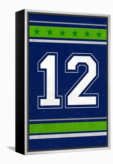 Monogram - Game Day - Blue and Green - 12-Lantern Press-Framed Stretched Canvas