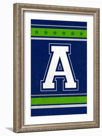 Monogram - Game Day - Blue and Green - A-Lantern Press-Framed Art Print