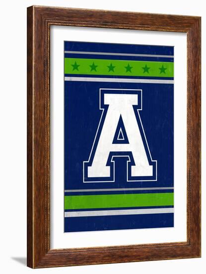 Monogram - Game Day - Blue and Green - A-Lantern Press-Framed Art Print