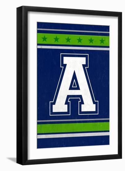 Monogram - Game Day - Blue and Green - A-Lantern Press-Framed Art Print