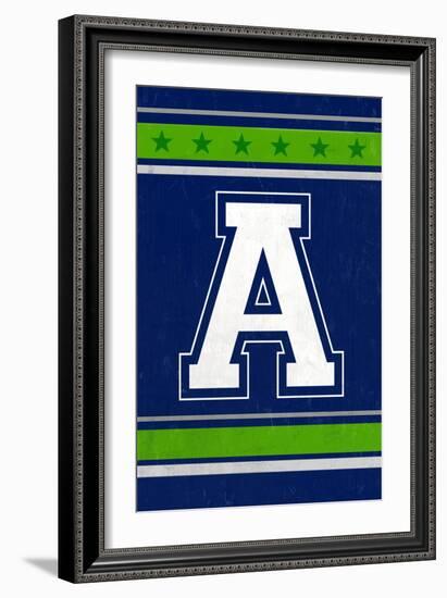 Monogram - Game Day - Blue and Green - A-Lantern Press-Framed Art Print