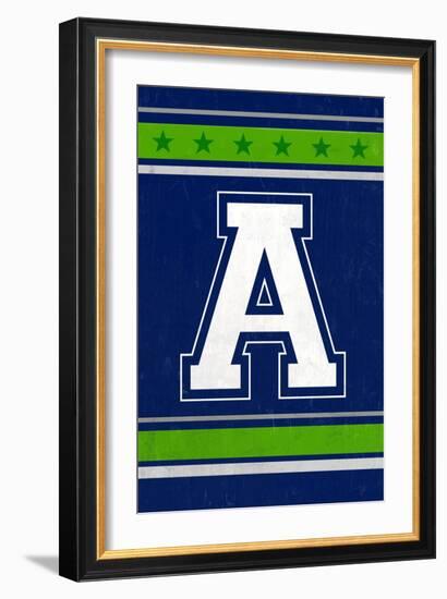 Monogram - Game Day - Blue and Green - A-Lantern Press-Framed Art Print