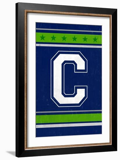 Monogram - Game Day - Blue and Green - C-Lantern Press-Framed Art Print