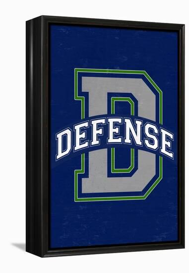 Monogram - Game Day - Blue and Green - Defense-Lantern Press-Framed Stretched Canvas