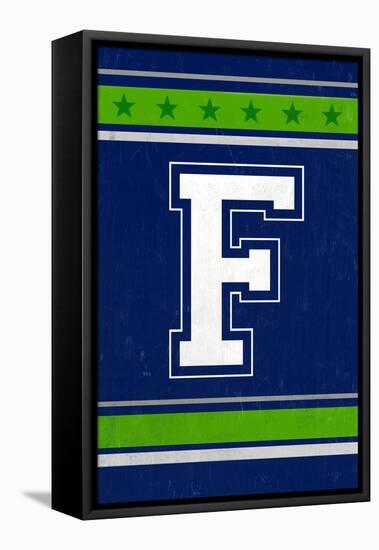 Monogram - Game Day - Blue and Green - F-Lantern Press-Framed Stretched Canvas