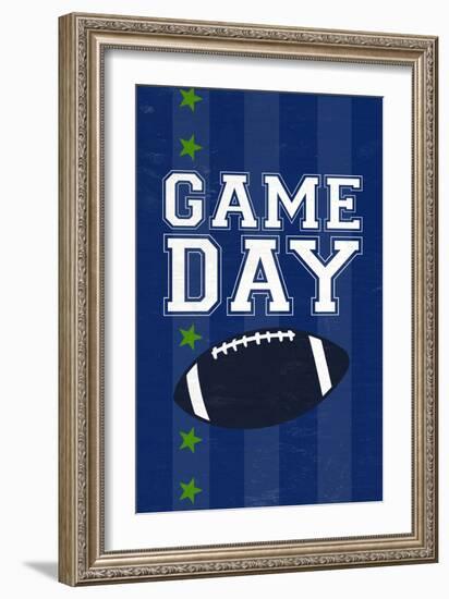 Monogram - Game Day - Blue and Green - Game Day-Lantern Press-Framed Art Print