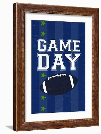 Monogram - Game Day - Blue and Green - Game Day-Lantern Press-Framed Art Print