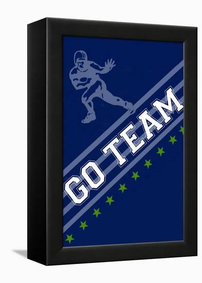 Monogram - Game Day - Blue and Green - Go Team-Lantern Press-Framed Stretched Canvas