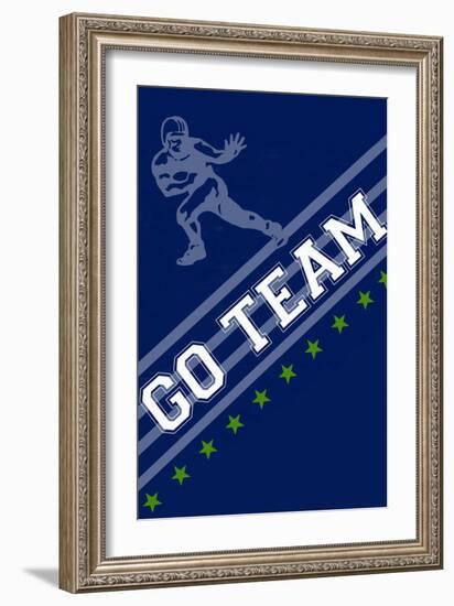 Monogram - Game Day - Blue and Green - Go Team-Lantern Press-Framed Premium Giclee Print