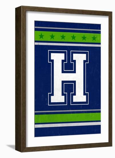 Monogram - Game Day - Blue and Green - H-Lantern Press-Framed Art Print