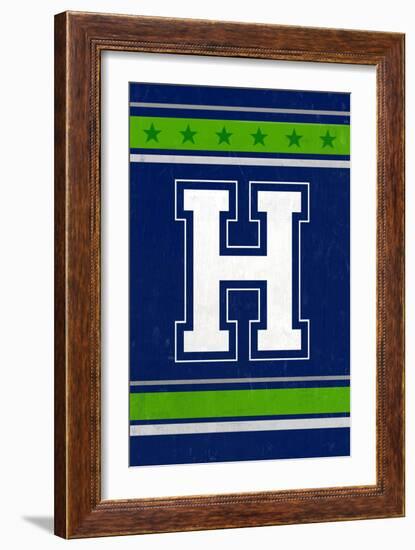 Monogram - Game Day - Blue and Green - H-Lantern Press-Framed Art Print