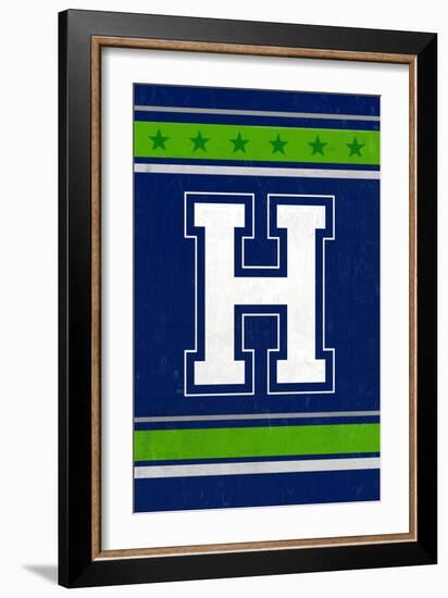 Monogram - Game Day - Blue and Green - H-Lantern Press-Framed Art Print