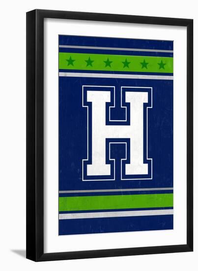 Monogram - Game Day - Blue and Green - H-Lantern Press-Framed Art Print