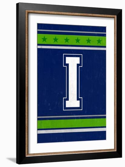 Monogram - Game Day - Blue and Green - I-Lantern Press-Framed Art Print