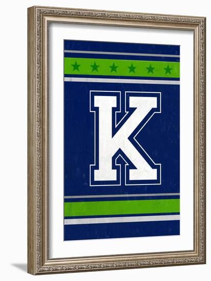 Monogram - Game Day - Blue and Green - K-Lantern Press-Framed Art Print