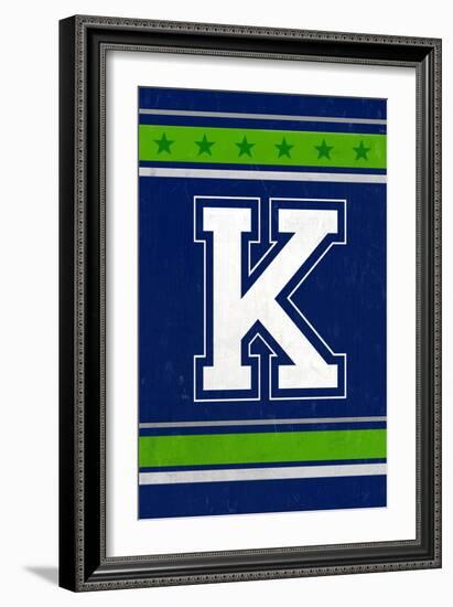 Monogram - Game Day - Blue and Green - K-Lantern Press-Framed Art Print