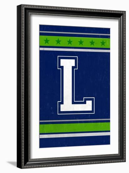 Monogram - Game Day - Blue and Green - L-Lantern Press-Framed Art Print