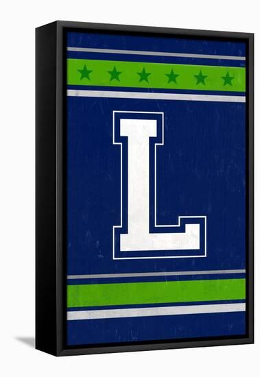 Monogram - Game Day - Blue and Green - L-Lantern Press-Framed Stretched Canvas