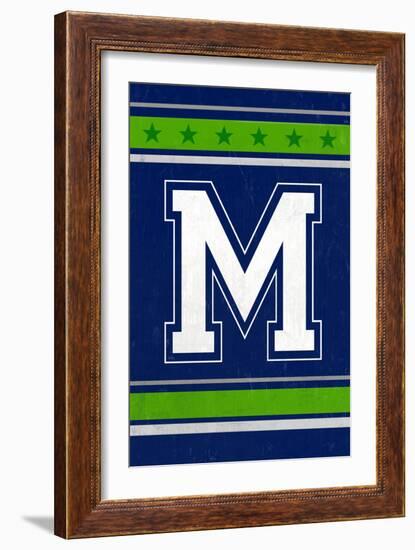 Monogram - Game Day - Blue and Green - M-Lantern Press-Framed Art Print