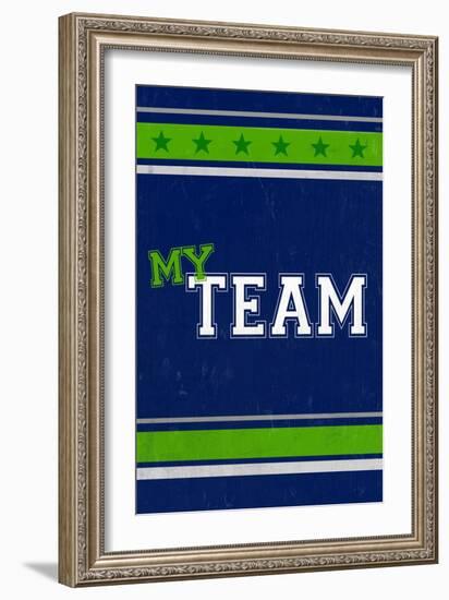 Monogram - Game Day - Blue and Green - My Team-Lantern Press-Framed Art Print